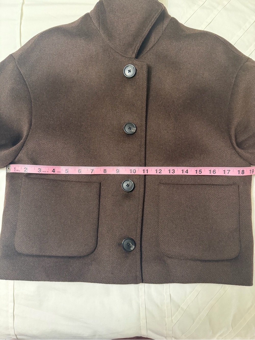 MANGO Wool Blend Jacket Brown XS Cropped Button Front - Picture 6 of 8